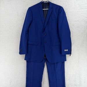 Tazio Suit Mens 44L Royal Blue Ultra Slim 2 Piece 38 Unhemmed Pants New Formal